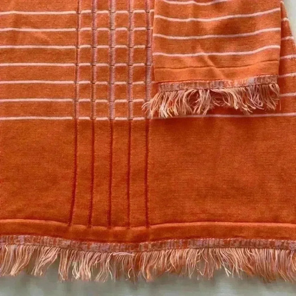 BELFORD Pima Cotton Orange Scoop Neck Sweater with Frilly Cuffs and Hem. Size L - Picture 7 of 11